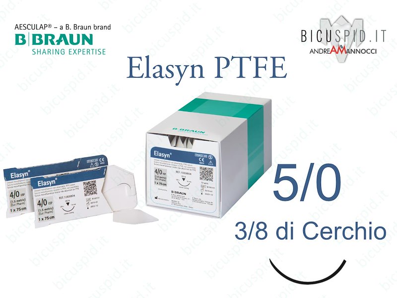 Elasyn 5/0 - 3/8 di Cerchio - Suture Chirurgiche in PTFE Monofilamento BBraun