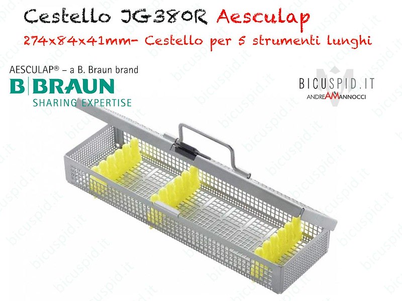 JG380R Cestello Aesculap per 5 strumenti LUNGHI misure 274X84X41mm, (Incluso 3 supporti in gomma JG392)