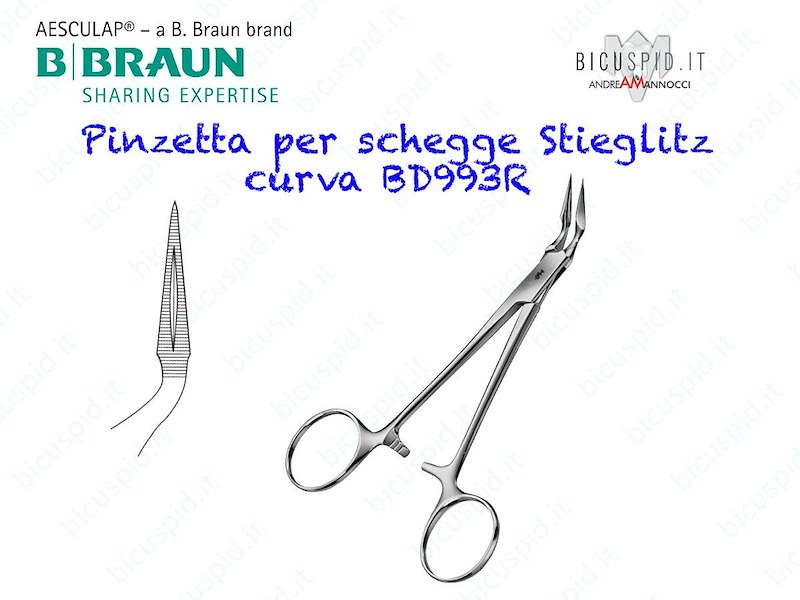 BD993R Pinzetta di STIEGLITZ per frammenti  Aesculap punte lunghe angolate   - Lunghezza  14cm 