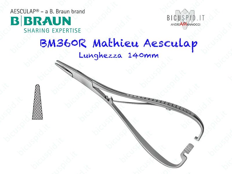 BM360R Mathieu Aesculap, porta aghi - PUNTE SOTTILI, lunghezza 140mm 