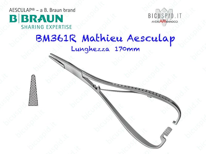 BM361R Mathieu Aesculap, porta aghi - PUNTE SOTTILI, lunghezza 170mm 