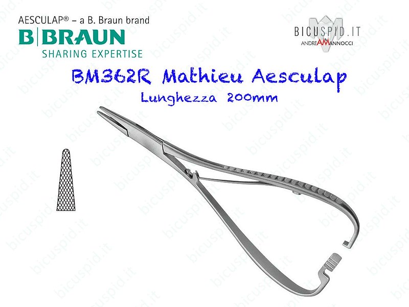 BM362R Mathieu Aesculap, porta aghi - PUNTE SOTTILI, lunghezza 200mm 