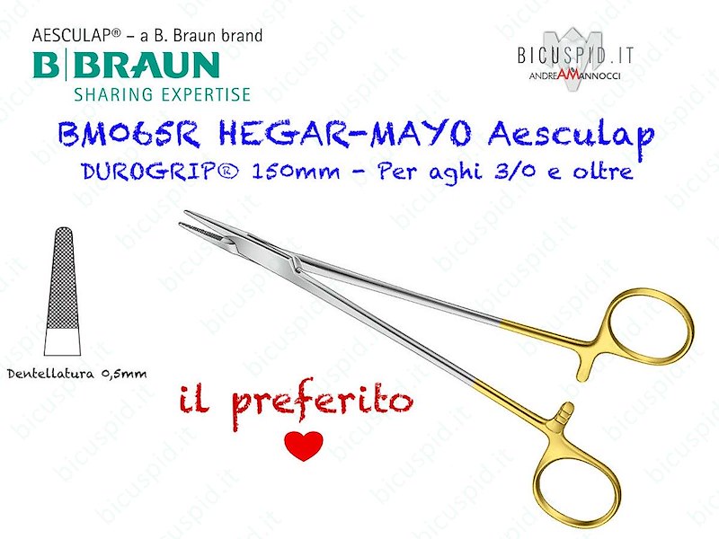 BM065R Porta Aghi HEGAR MAYO DUROGRIP®, Lunghezza 150mm con inserti in Carburo di Tungsteno