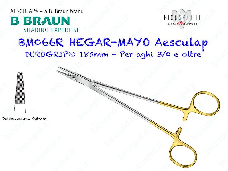 BM066R Porta Aghi HEGAR MAYO DUROGRIP®, Lunghezza 185mm con inserti in Carburo di Tungsteno