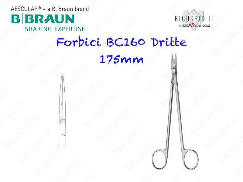 BC160R Forbici KELLY RETTE 175mm - Aesculap - Conf. da 1 pz.