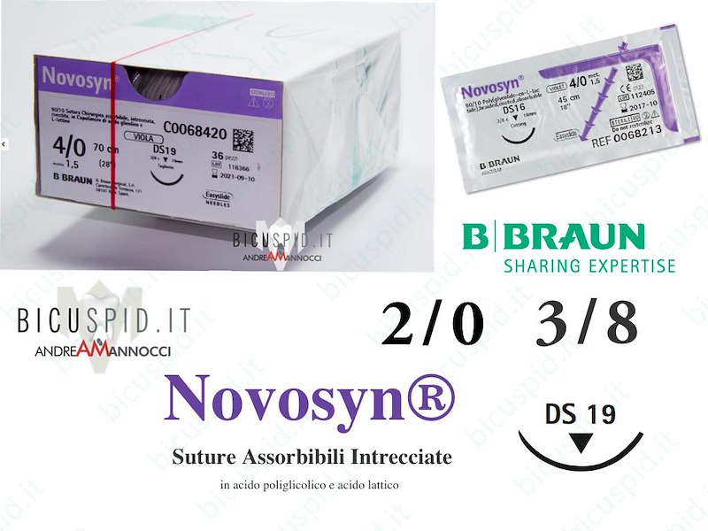 C0068422   Novosyn  2/0 - 3/8 di Cerchio , DS19 - Dorso Tagliente, 36 Suture, 70 cm -  Suture Chirurgiche intrecciate  Assorbibili in PGLA