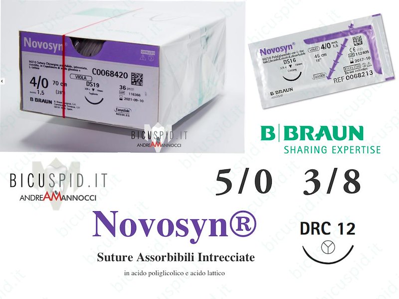 Novosyn  5/0 - 3/8 di Cerchio -  Suture Chirurgiche intrecciate  Assorbibili in PGLA