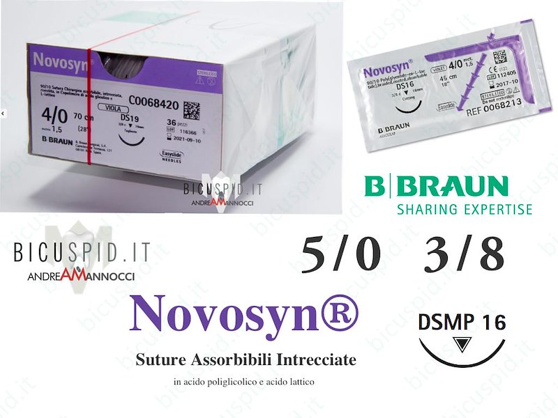 Novosyn  5/0 - 3/8 di Cerchio -  Suture Chirurgiche intrecciate  Assorbibili in PGLA