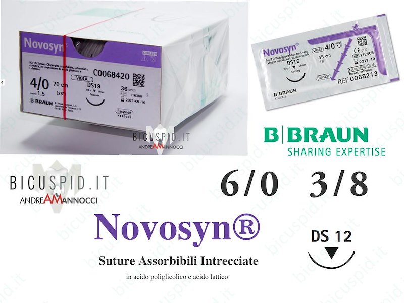 Novosyn  6/0 - 3/8 di Cerchio -  Suture Chirurgiche intrecciate  Assorbibili in PGLA