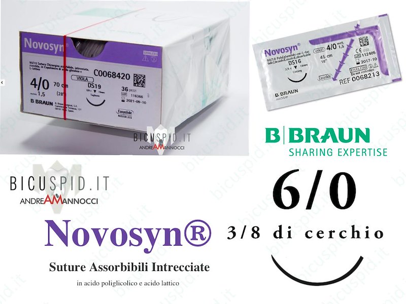 Novosyn  6/0 - 3/8 di Cerchio -  Suture Chirurgiche intrecciate  Assorbibili in PGLA