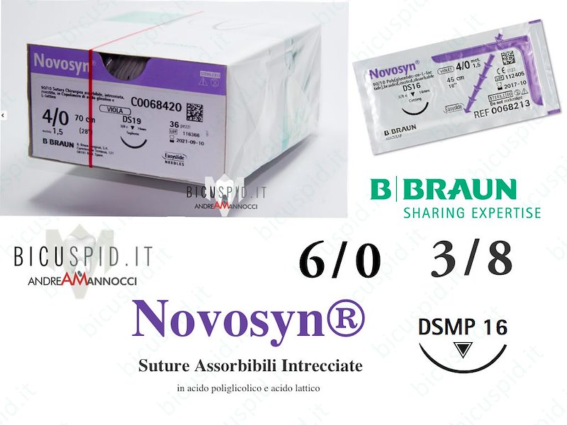 Novosyn  6/0 - 3/8 di Cerchio -  Suture Chirurgiche intrecciate  Assorbibili in PGLA