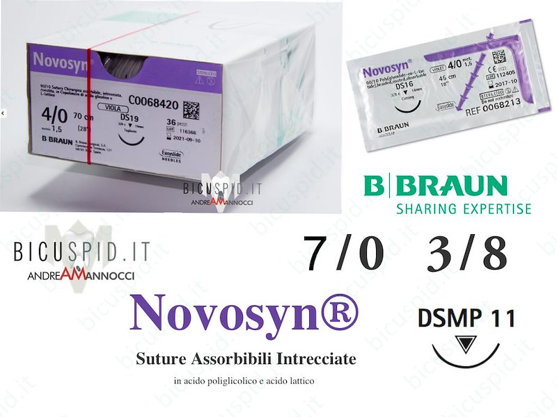 C0068684   Novosyn  7/0 - 3/8 di Cerchio -  DSMP11 - Dorso tagliente con Micro Punta di Precisione, Viola, 36 Suture, 45 cm -  Suture Chirurgiche intrecciate  Assorbibili in PGLA 