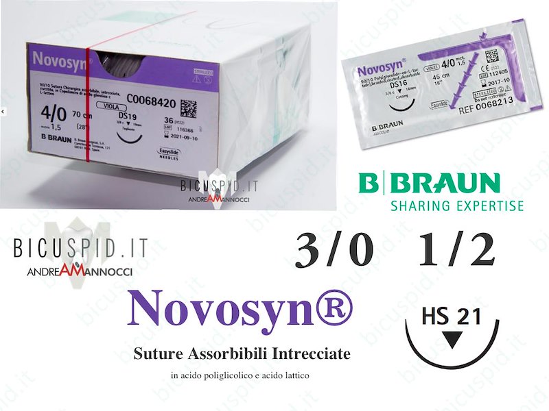 Novosyn 3/0 - 1/2 Cerchio - Suture Chirurgiche Intrecciate  Assorbibili in PGLA