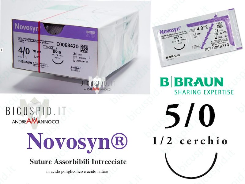 Novosyn 5/0 - 1/2 Cerchio - Suture Chirurgiche Intrecciate  Assorbibili in PGLA