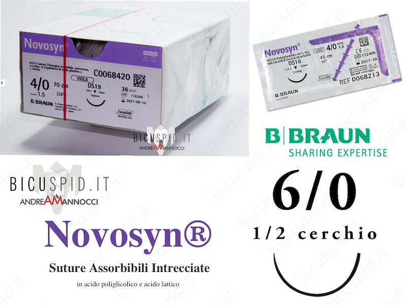 Novosyn 6/0 - 1/2 Cerchio - Suture Chirurgiche Intrecciate  Assorbibili in PGLA