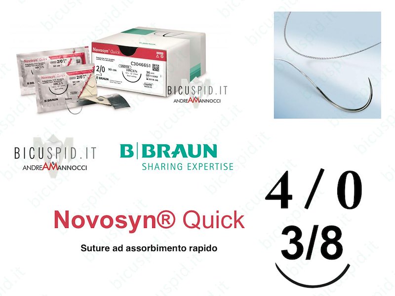 Novosyn Quick 4/0 - 3/8 di Cerchio - Suture Chirurgiche Intrecciate in PGLA a Rapido Assorbimento