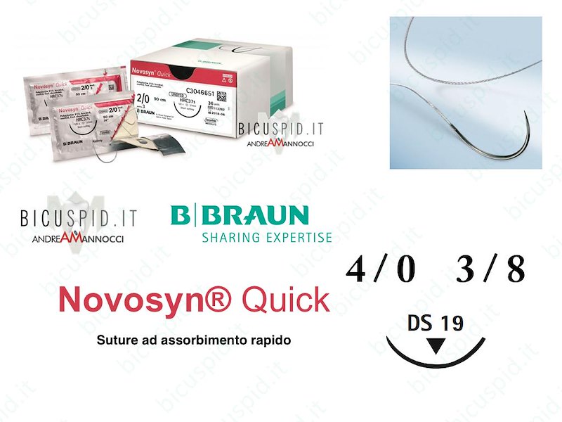 Novosyn Quick 4/0 - 3/8 di Cerchio - Suture Chirurgiche Intrecciate in PGLA a Rapido Assorbimento