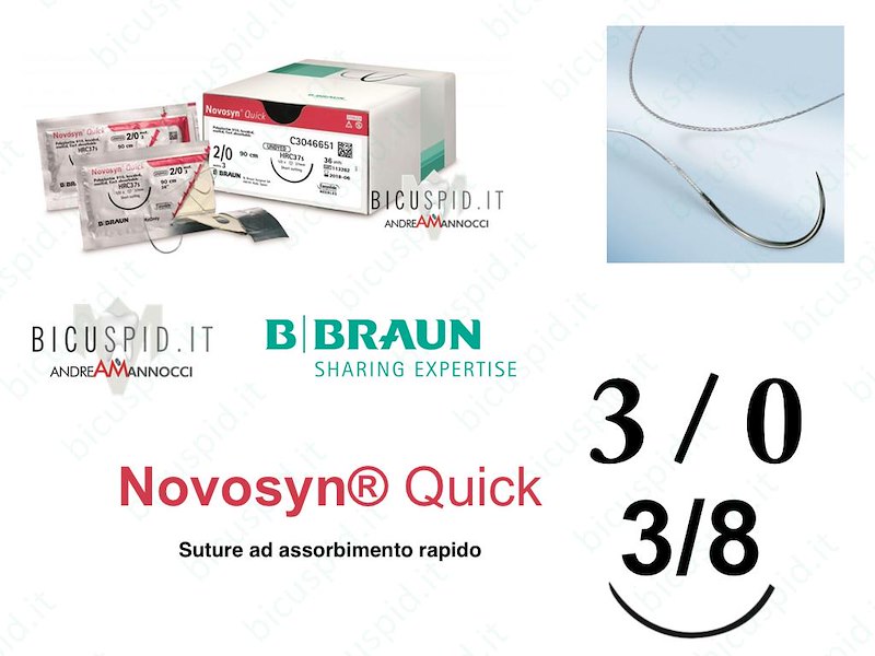 Novosyn Quick 3/0 - 3/8 di Cerchio - Suture Chirurgiche Intrecciate in PGLA a Rapido Assorbimento