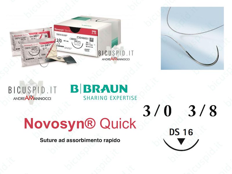 Novosyn Quick 3/0 - 3/8 di Cerchio - Suture Chirurgiche Intrecciate in PGLA a Rapido Assorbimento