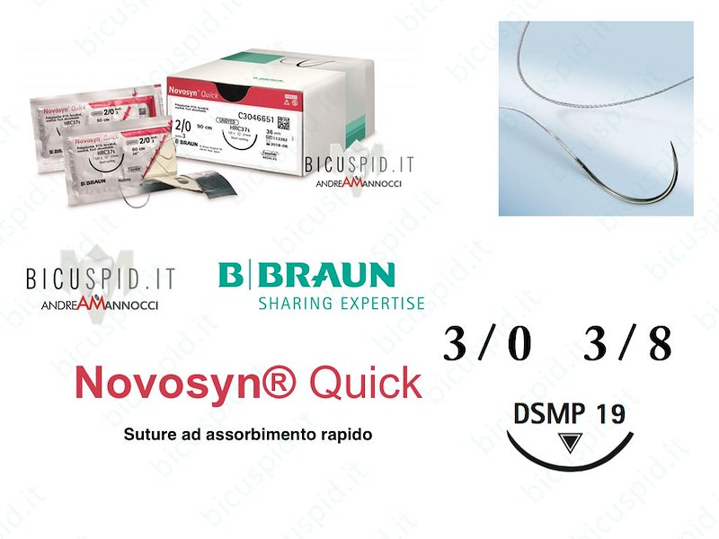 Novosyn Quick 3/0 - 3/8 di Cerchio - Suture Chirurgiche Intrecciate in PGLA a Rapido Assorbimento