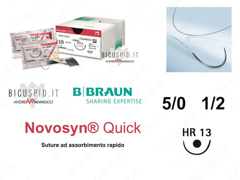 Novosyn Quick 5/0 - 1/2  Cerchio - Suture Chirurgiche Intrecciate in PGLA a Rapido Assorbimento