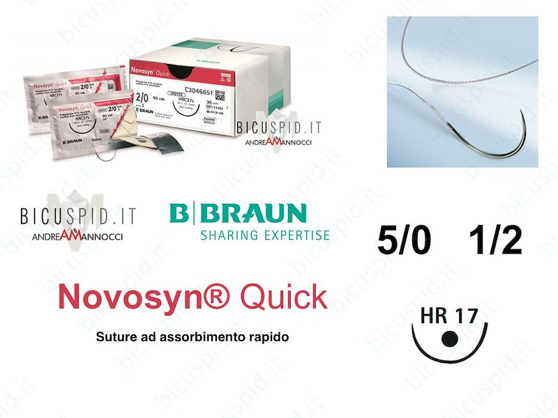 Novosyn Quick 5/0 - 1/2  Cerchio - Suture Chirurgiche Intrecciate in PGLA a Rapido Assorbimento