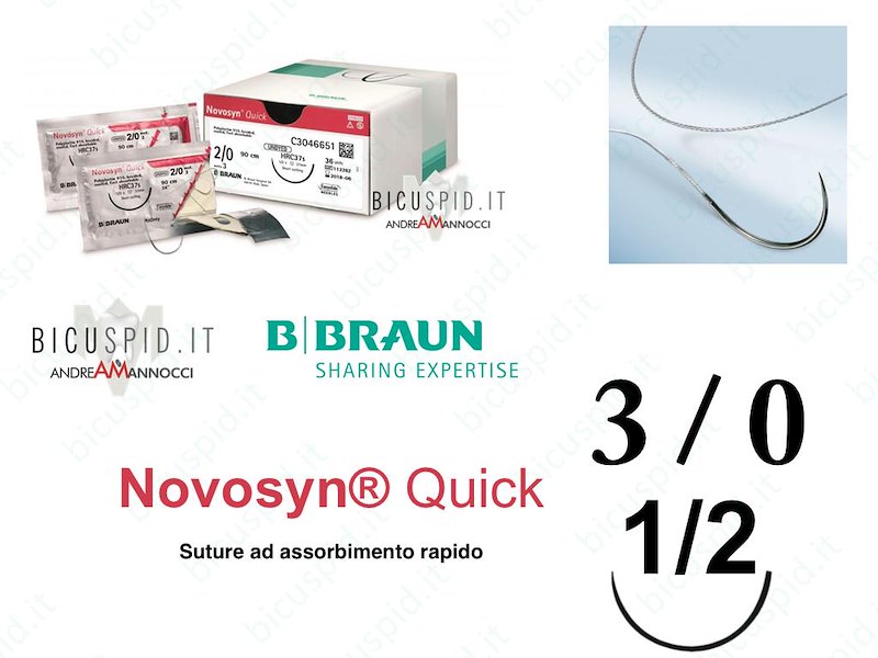 Novosyn Quick 3/0 - 1/2  Cerchio - Suture Chirurgiche Intrecciate in PGLA a Rapido Assorbimento