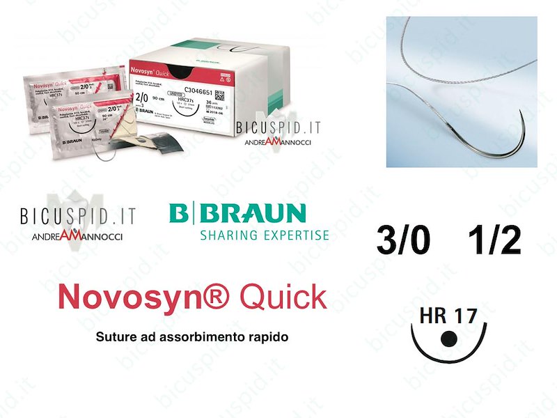 Novosyn Quick 3/0 - 1/2  Cerchio - Suture Chirurgiche Intrecciate in PGLA a Rapido Assorbimento