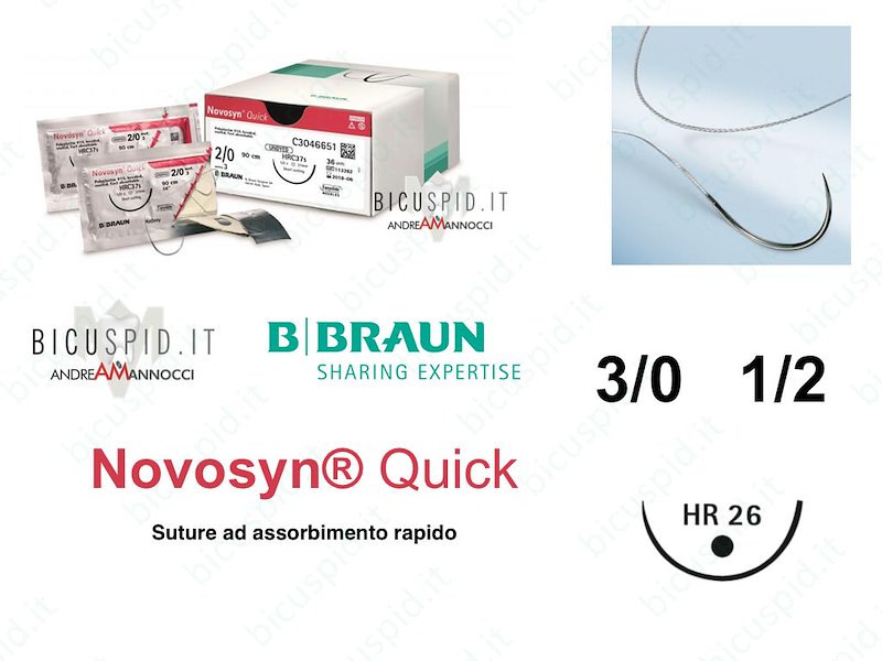 Novosyn Quick 3/0 - 1/2  Cerchio - Suture Chirurgiche Intrecciate in PGLA a Rapido Assorbimento