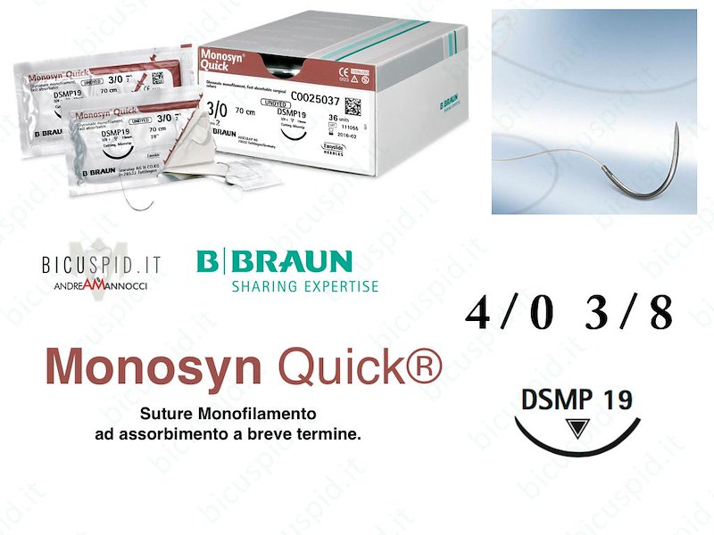 Monosyn Quick 4/0 - 3/8 di Cerchio - Sutura Chirurgica Monofilamento ad Assorbimento Rapido