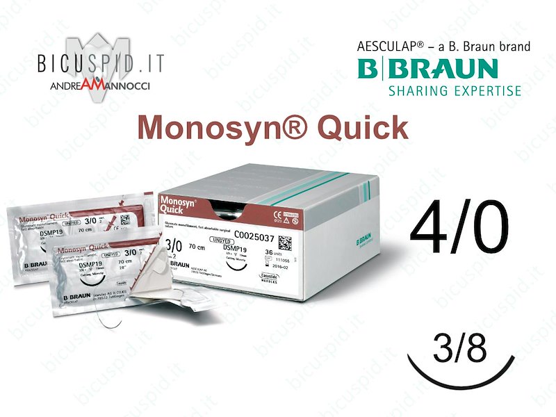 Monosyn Quick 4/0 - 3/8 di Cerchio - Sutura Chirurgica Monofilamento ad Assorbimento Rapido