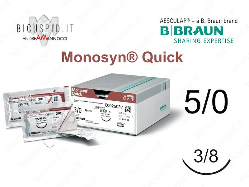Monosyn Quick 5/0 - 3/8 di Cerchio - Sutura Chirurgica Monofilamento ad Assorbimento Rapido