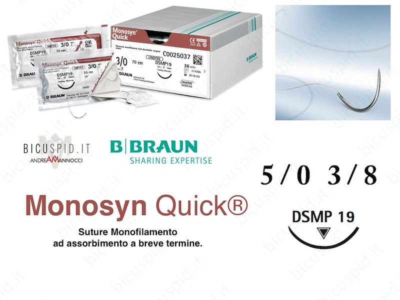 Monosyn Quick 5/0 - 3/8 di Cerchio - Sutura Chirurgica Monofilamento ad Assorbimento Rapido
