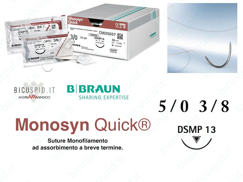 Monosyn Quick 5/0 - 3/8 di Cerchio - Sutura Chirurgica Monofilamento ad Assorbimento Rapido