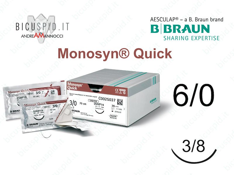 Monosyn Quick 6/0 - 3/8 di Cerchio - Sutura Chirurgica Monofilamento ad Assorbimento Rapido