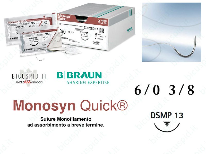 Monosyn Quick 6/0 - 3/8 di Cerchio - Sutura Chirurgica Monofilamento ad Assorbimento Rapido