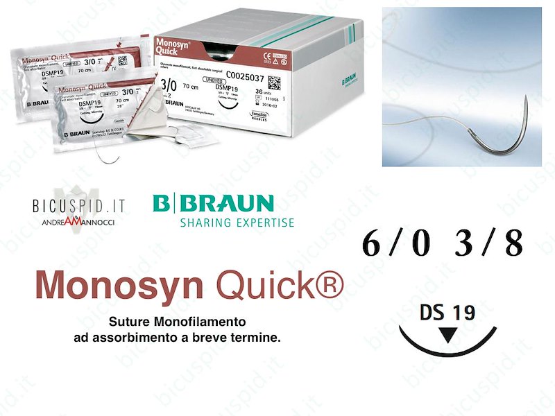 Monosyn Quick 6/0 - 3/8 di Cerchio - Sutura Chirurgica Monofilamento ad Assorbimento Rapido