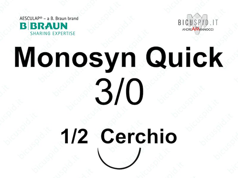 Monosyn Quick 3/0 - 1/2 Cerchio - Sutura Chirurgica Monofilamento ad Assorbimento Rapido