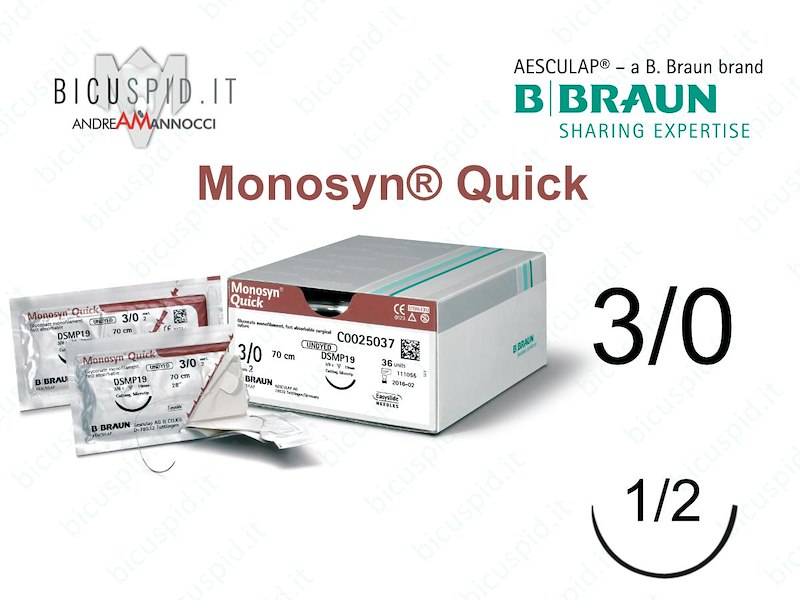Monosyn Quick 3/0 - 1/2 Cerchio - Sutura Chirurgica Monofilamento ad Assorbimento Rapido