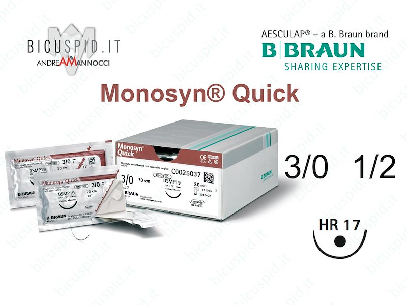 Monosyn Quick 3/0 - 1/2 Cerchio - Sutura Chirurgica Monofilamento ad Assorbimento Rapido
