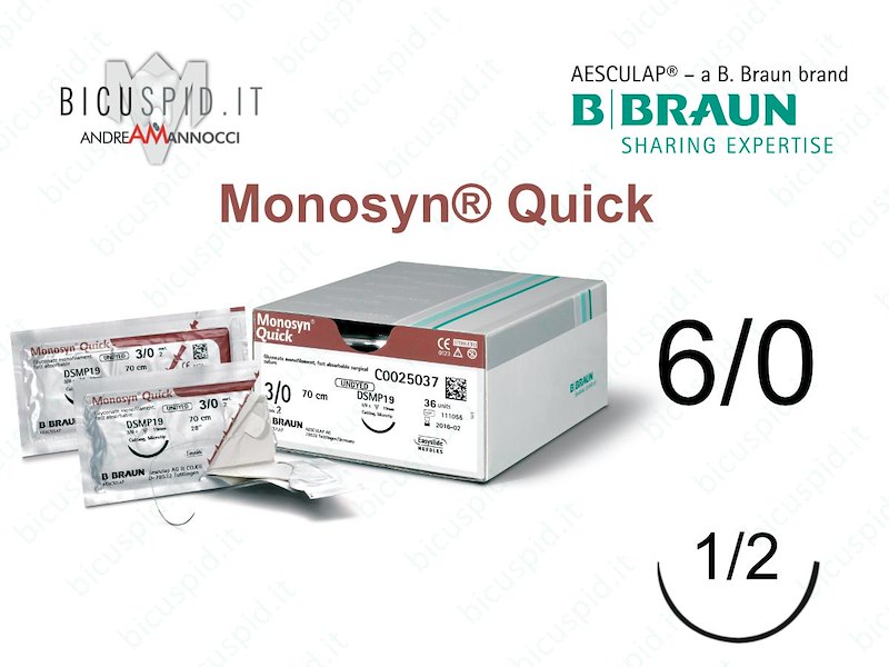 Monosyn Quick 6/0 - 1/2 Cerchio - Sutura Chirurgica Monofilamento ad Assorbimento Rapido