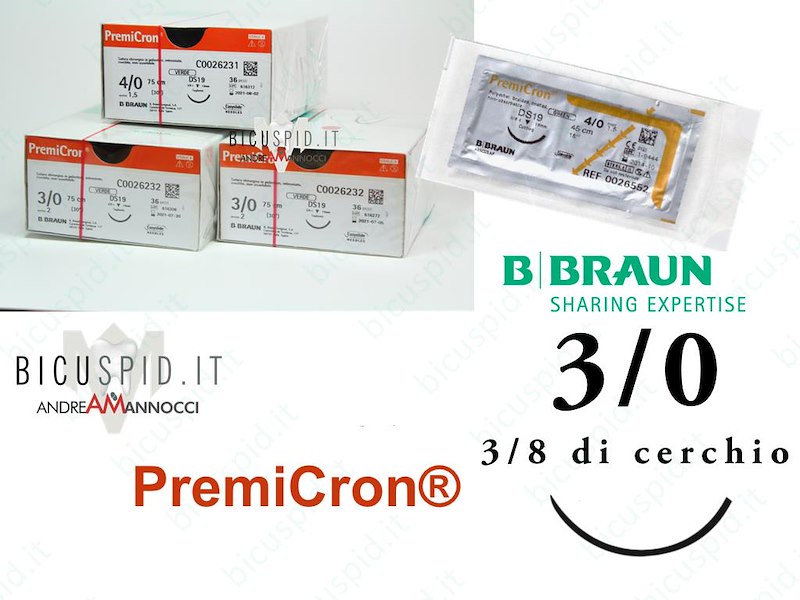 Premicron 3/0 - 3/8 di Cerchio - Suture chirurgiche intrecciate non assorbibili in poliestere 