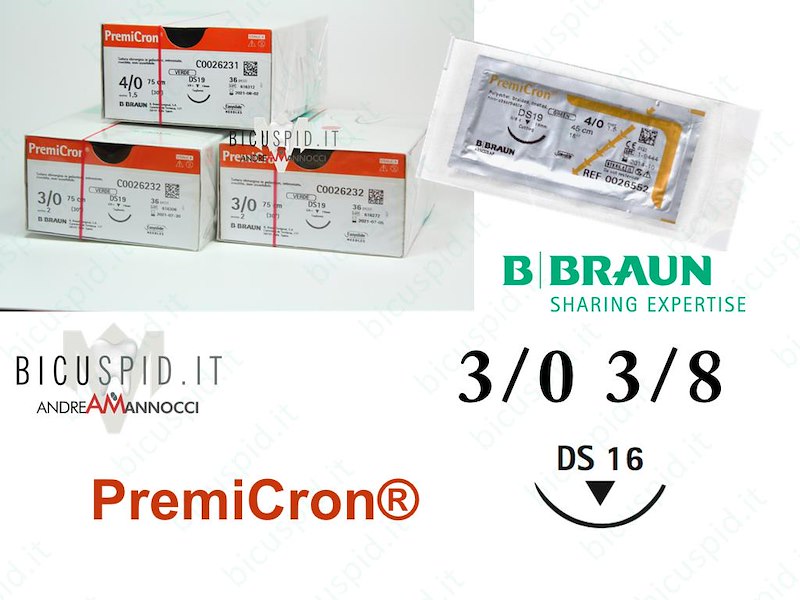Premicron 3/0 - 3/8 di Cerchio - Suture chirurgiche intrecciate non assorbibili in poliestere 