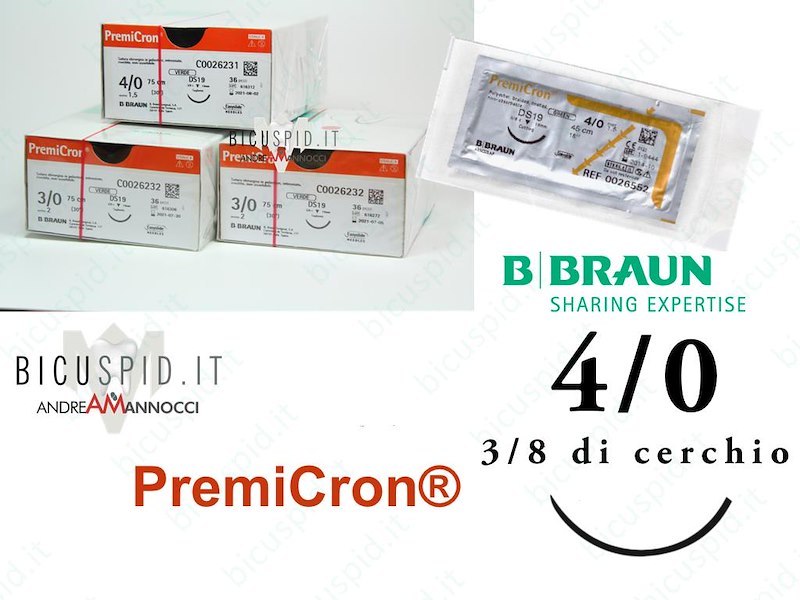 Premicron 4/0 - 3/8 di Cerchio - Suture chirurgiche intrecciate non assorbibili in poliestere 
