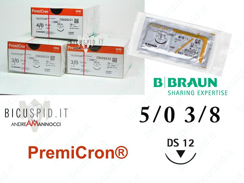 Premicron 5/0 - 3/8 di Cerchio - Suture chirurgiche intrecciate non assorbibili in poliestere 