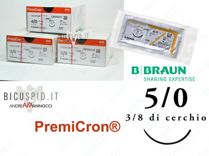 Premicron 5/0 - 3/8 di Cerchio - Suture chirurgiche intrecciate non assorbibili in poliestere 