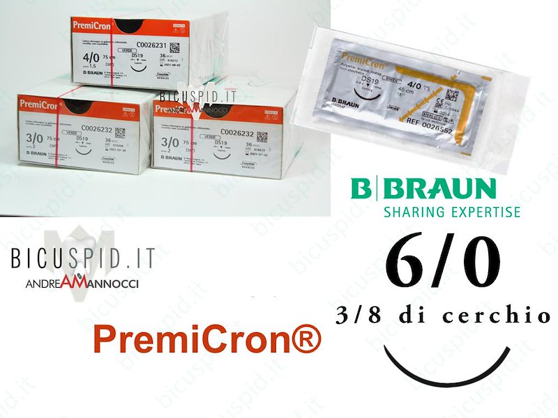 Premicron 6/0 - 3/8 di Cerchio - Suture chirurgiche intrecciate non assorbibili in poliestere 