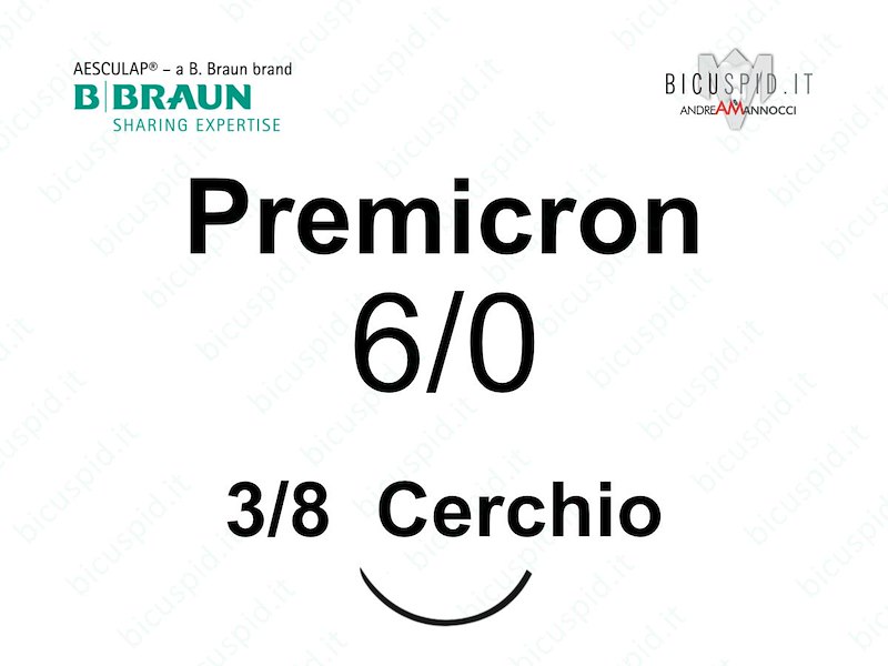 Premicron 6/0 - 3/8 di Cerchio - Suture chirurgiche intrecciate non assorbibili in poliestere 