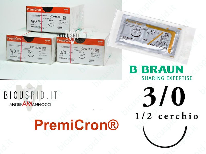 Premicron 3/0 - 1/2 Cerchio - Suture Chirurgiche Intrecciate non Assorbibili in Poliestere 