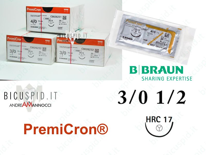 Premicron 3/0 - 1/2 Cerchio - Suture Chirurgiche Intrecciate non Assorbibili in Poliestere 